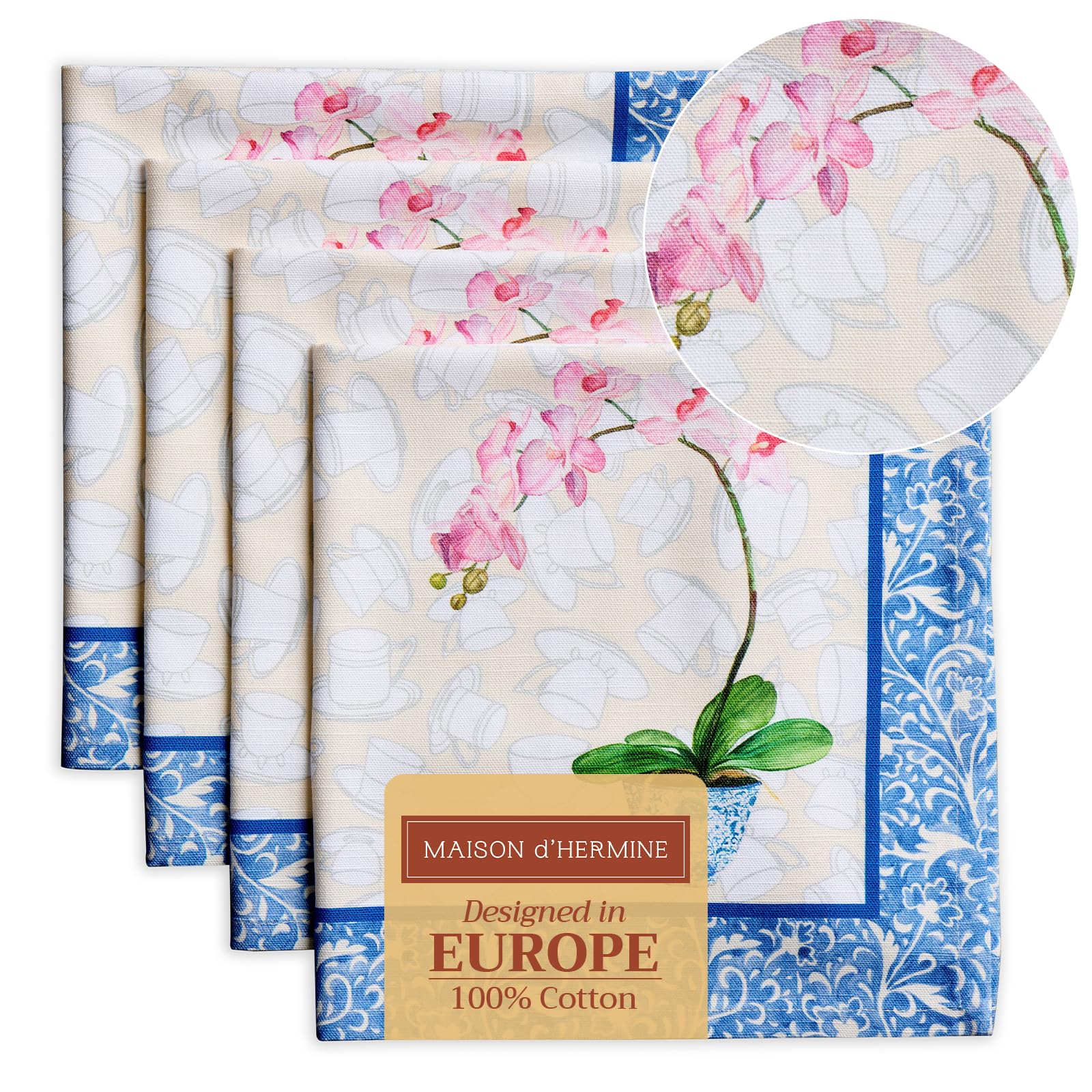 Maison d' Hermine Cloth Napkins Set of 4 100% Cotton Everyday Reusable Square Napkins Cloth Washable Dinner Party Wedding Restaurant Gifts for Mothers Day (Canton, 45 CM x 45 CM)