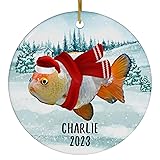 Santa Hat and Scarf Welcome Winter Ranchu Goldfish
