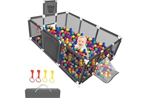 SZBOB Large Playpen for Babies and Toddlers - Baby Ball Pit Sturdy Play Pen/Yard W/Basketball Hoop, Children's Fence Play Area, Indoor Outdoor Kids Activity Center, Infant Safety Gates (No Ocean Balls)