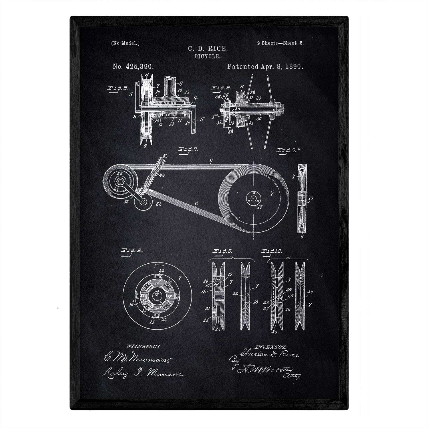 Nacnic patent Bicycle Poster Art 3. design patent with old A3 size with black background