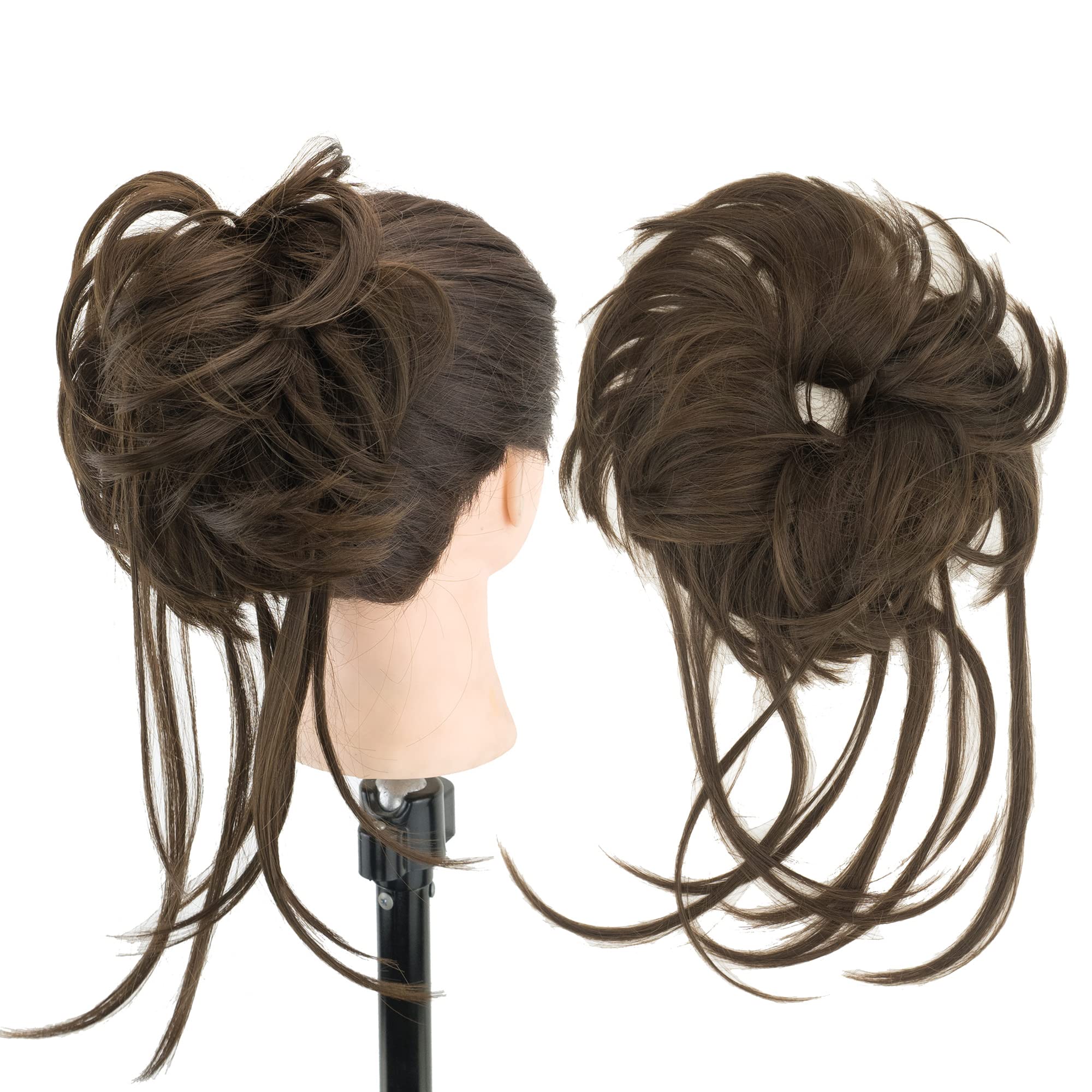 IMISSU 2PCS Messy Hair Bun Piece Updo Long Scrunchies Wrap Ponytail Extension Wavy Hairpieces Chignon Headband (2PCS Medium Brown)