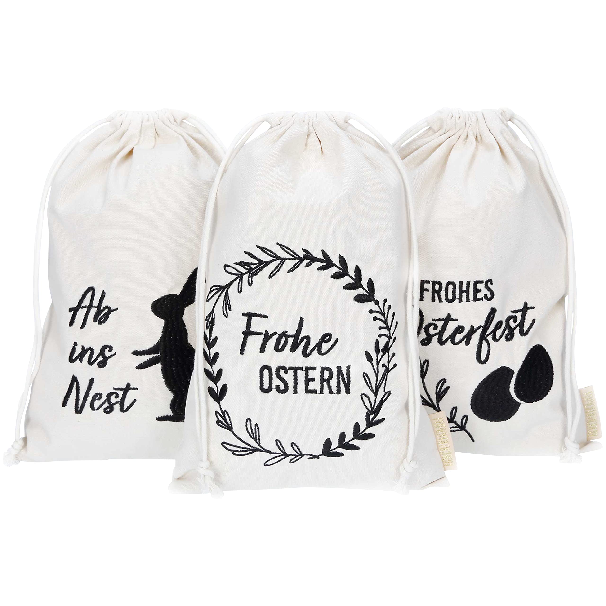 Papierdrachen 3 linen bags with print, Easter packaging, table decoration, fabric bags for Easter, rabbits, 20 x 30 cm, set of 6