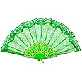 Amajiji Folding Hand Fans,Fashion Elegant Flower Rose Lace Chinese/Japanese Folding Fan (Green)