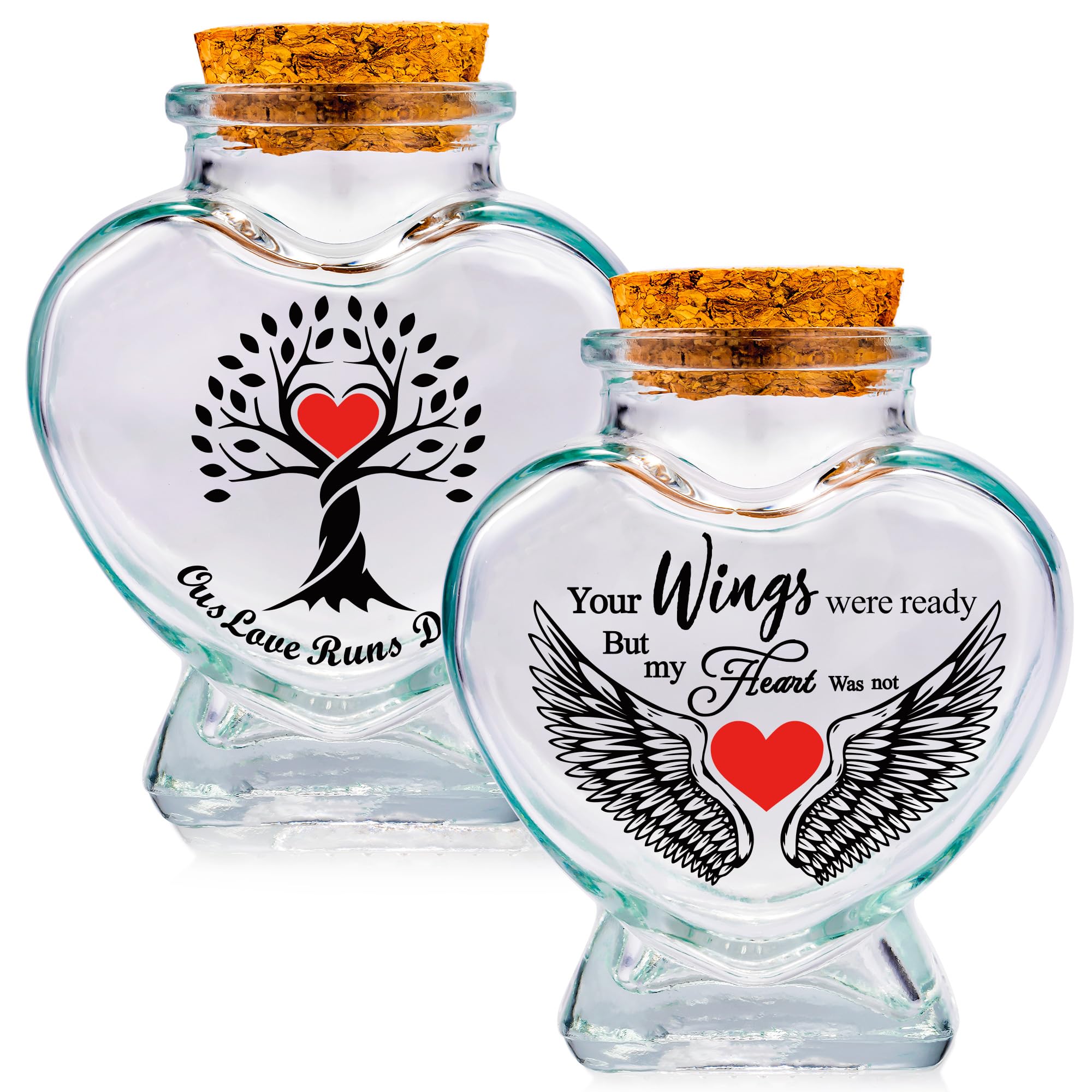 Tree of Life Urns for Ashes - Set of 2- Small Keepsake Urns for Pet Ashes, Angel Wings Glass Bottles With Cork Stopper Memorial Ashes Holder for a Pets Fur Little Bottles Jar Sympathy Gift