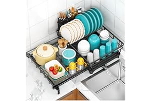 7 code Expandable Dish Drying Rack for Kitchen Counter,Dish Racks with Drain Board and Cutlery Holder,Stainless Steel Dish Ra