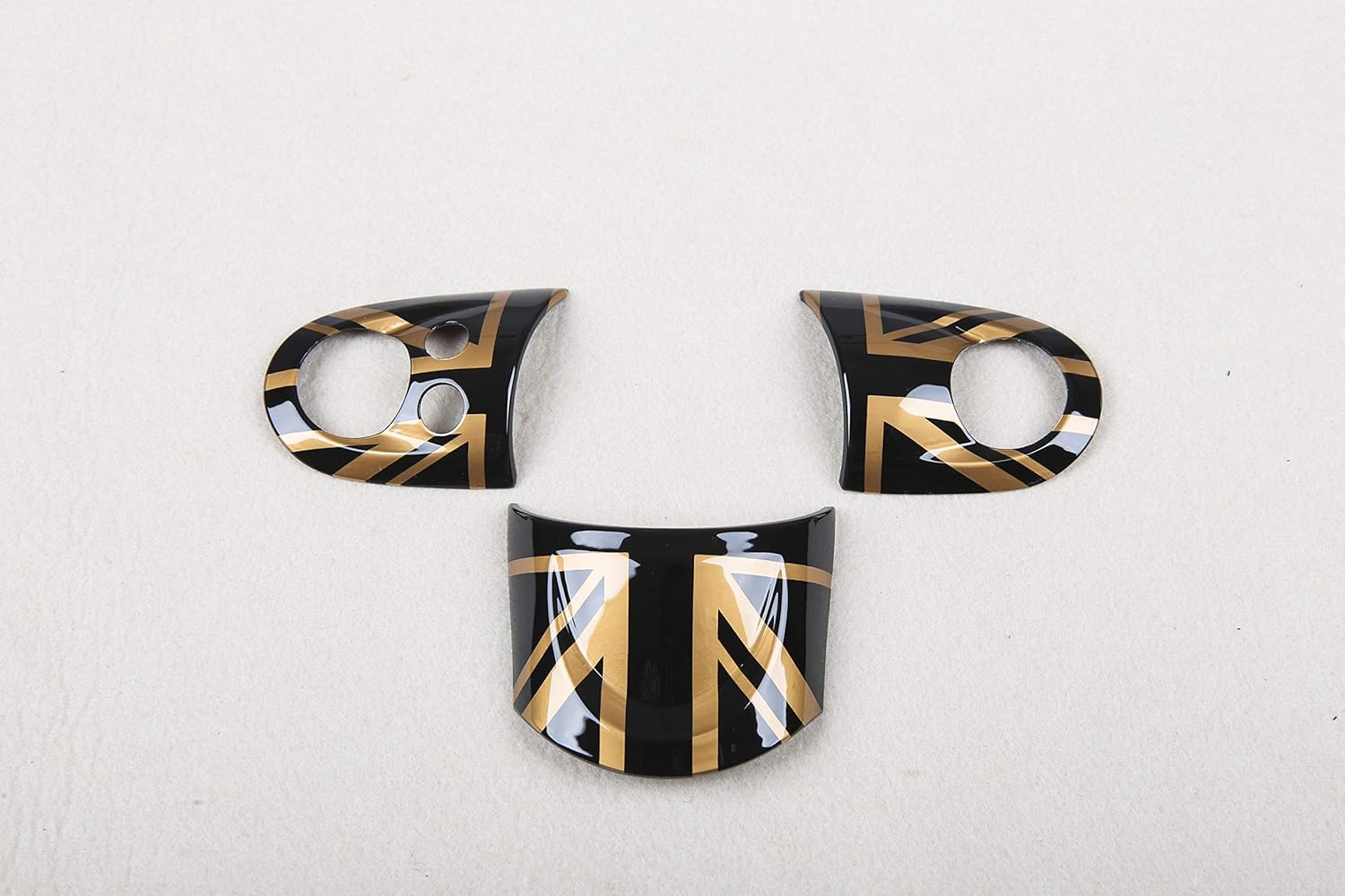 HDX Black/Gold Union Jack UK Flag ABS Sticker Cover Trim Cap for Mini Cooper ONE S JCW R56 Hatchback R57 Covertible R58 Coupe R59 Roadster 2010-2016 (Steering Wheel with Media Button)