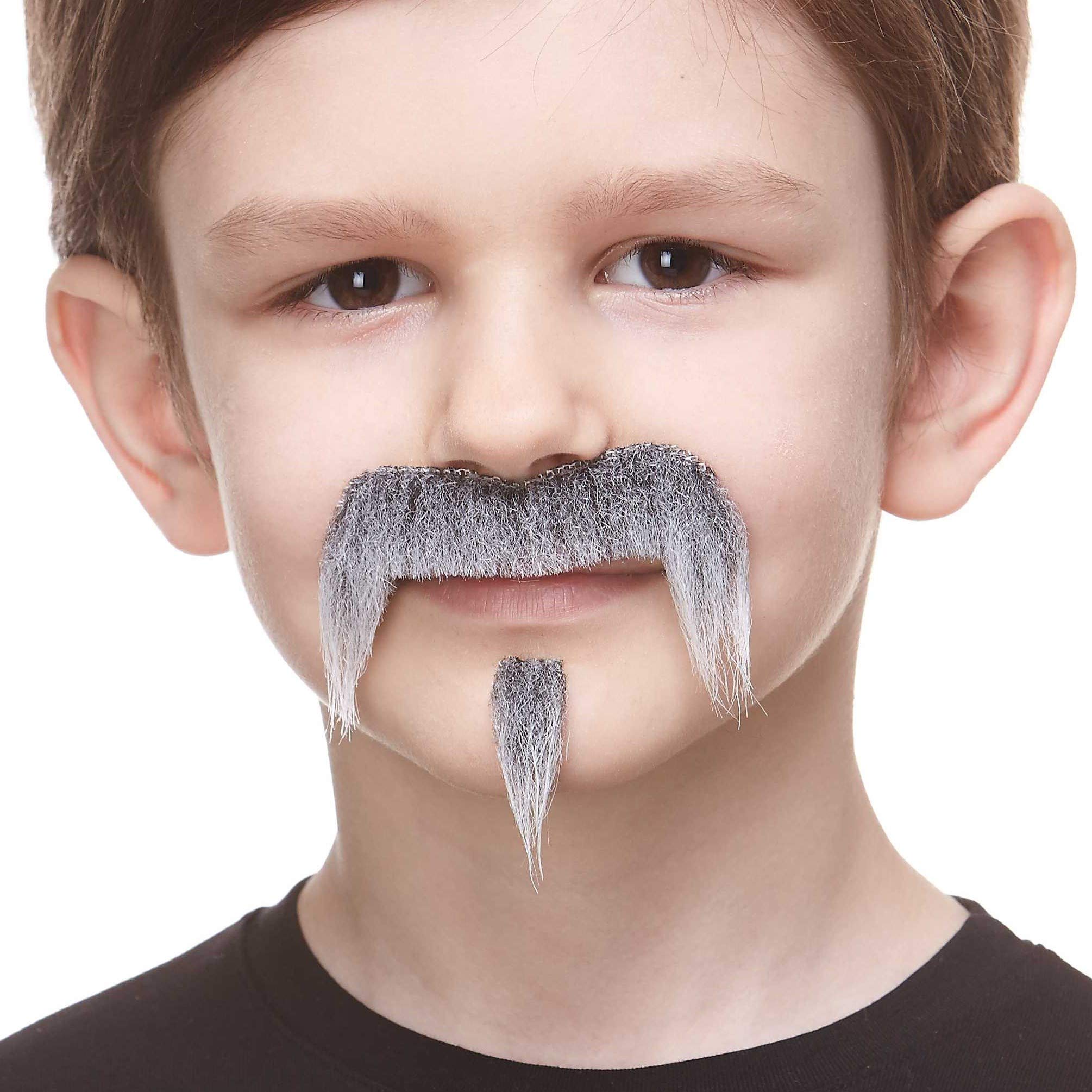 Mustaches Self Adhesive, Novelty, Small Zappa Fake Mustache, Gray with White Color