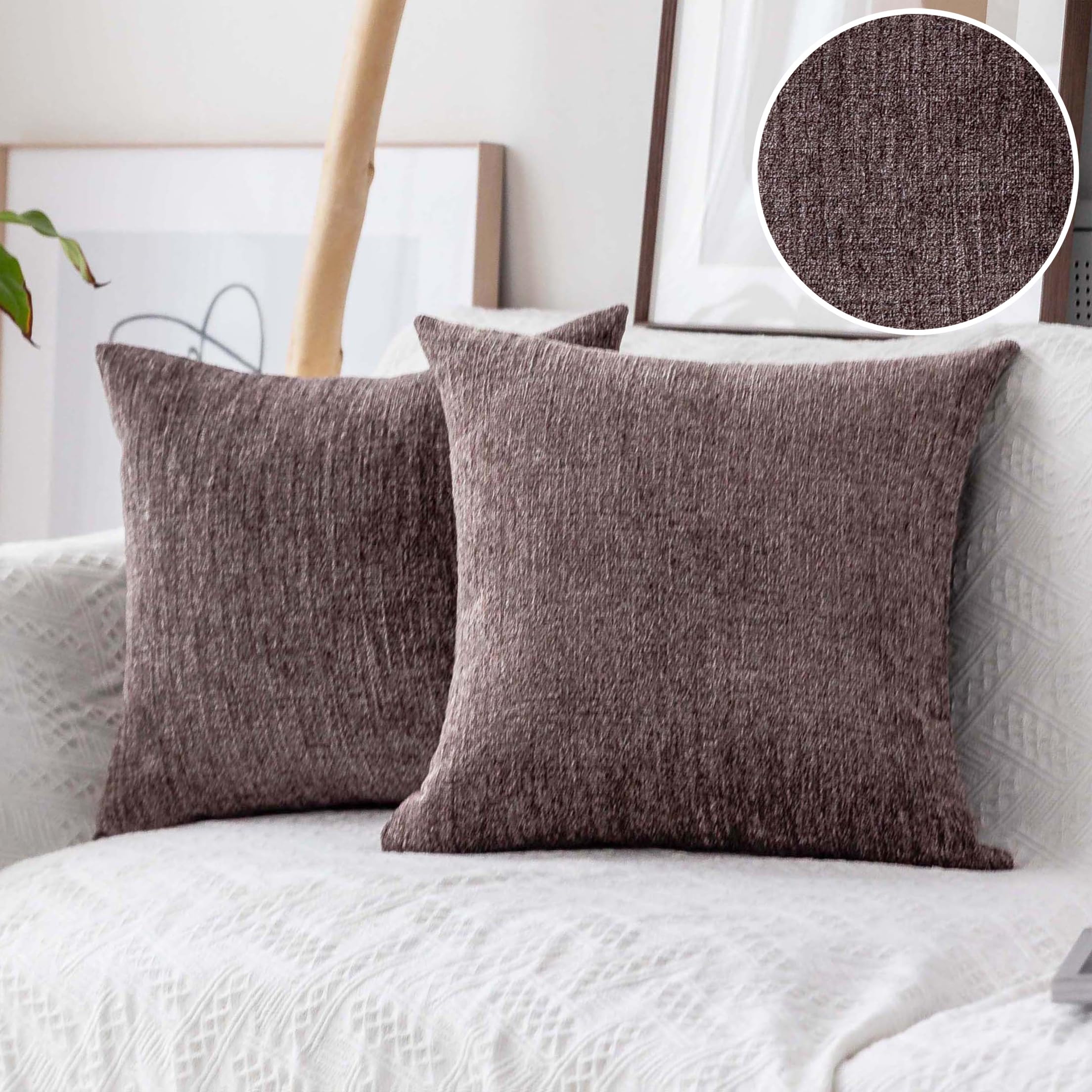 Home Brilliant Decorative Brown Cushion Covers for Sofa Couch, Soft Thick 45x45 Cushions Cover for Kids, Chenille Cushion Covers 18x18 Set of 2 for Playroom, 45cm x 45cm, Brown — image 1