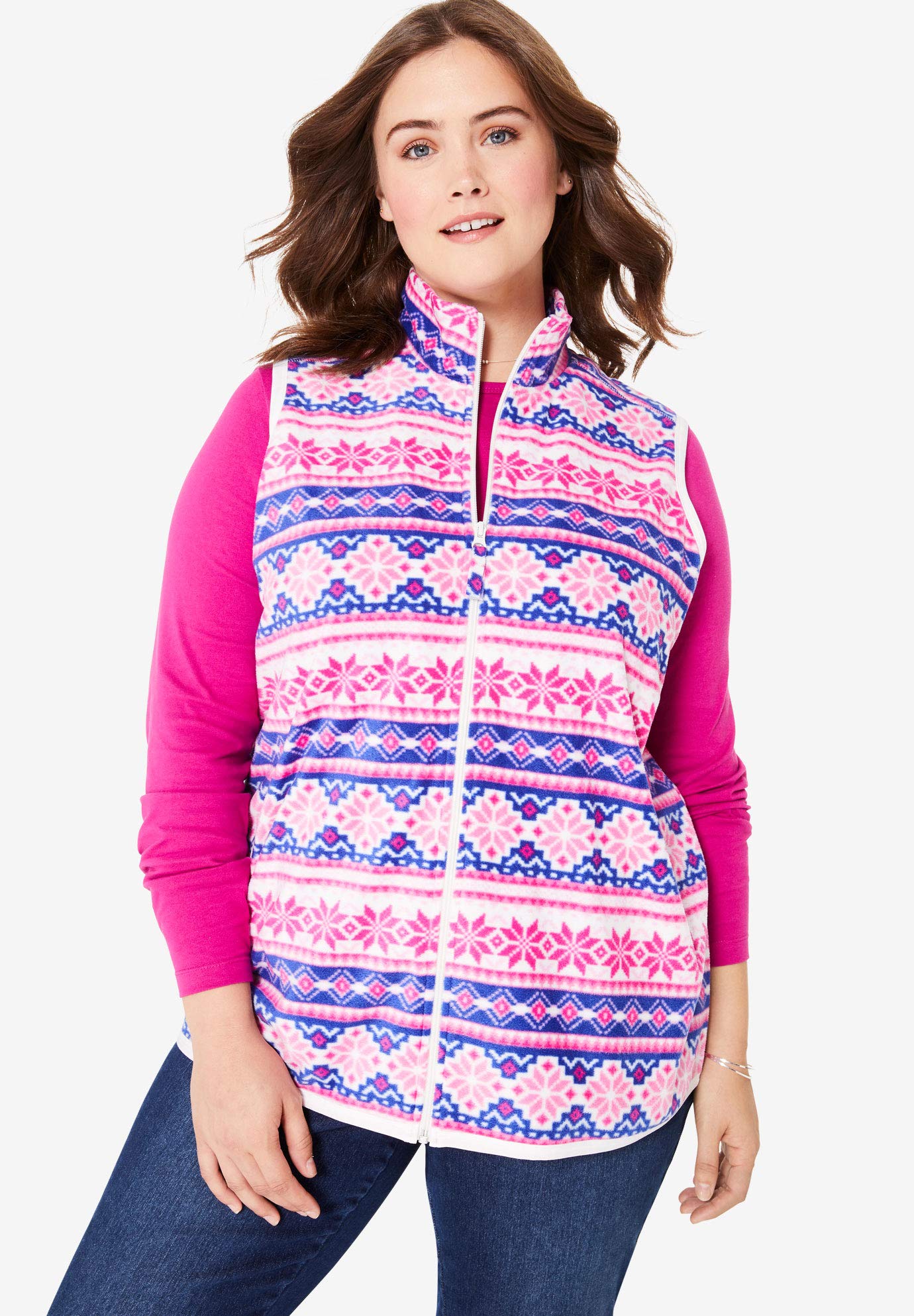 Woman Within Plus Size ZipFront Microfleece Vest Long Fleece Vest