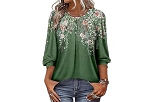 BETTE BOUTIK 3/4 Length Puff Sleeve Tops for Women 2026 Crewneck Casual Tunic Tops Loose Fit Shirts Blouses S-3XL
