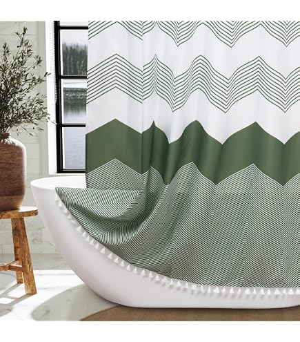 Pnylzzyxh Boho Sage Green Shower Curtain - Geometric Abstract Bathroom Curtain With 12 Hooks, 72x108 Inches