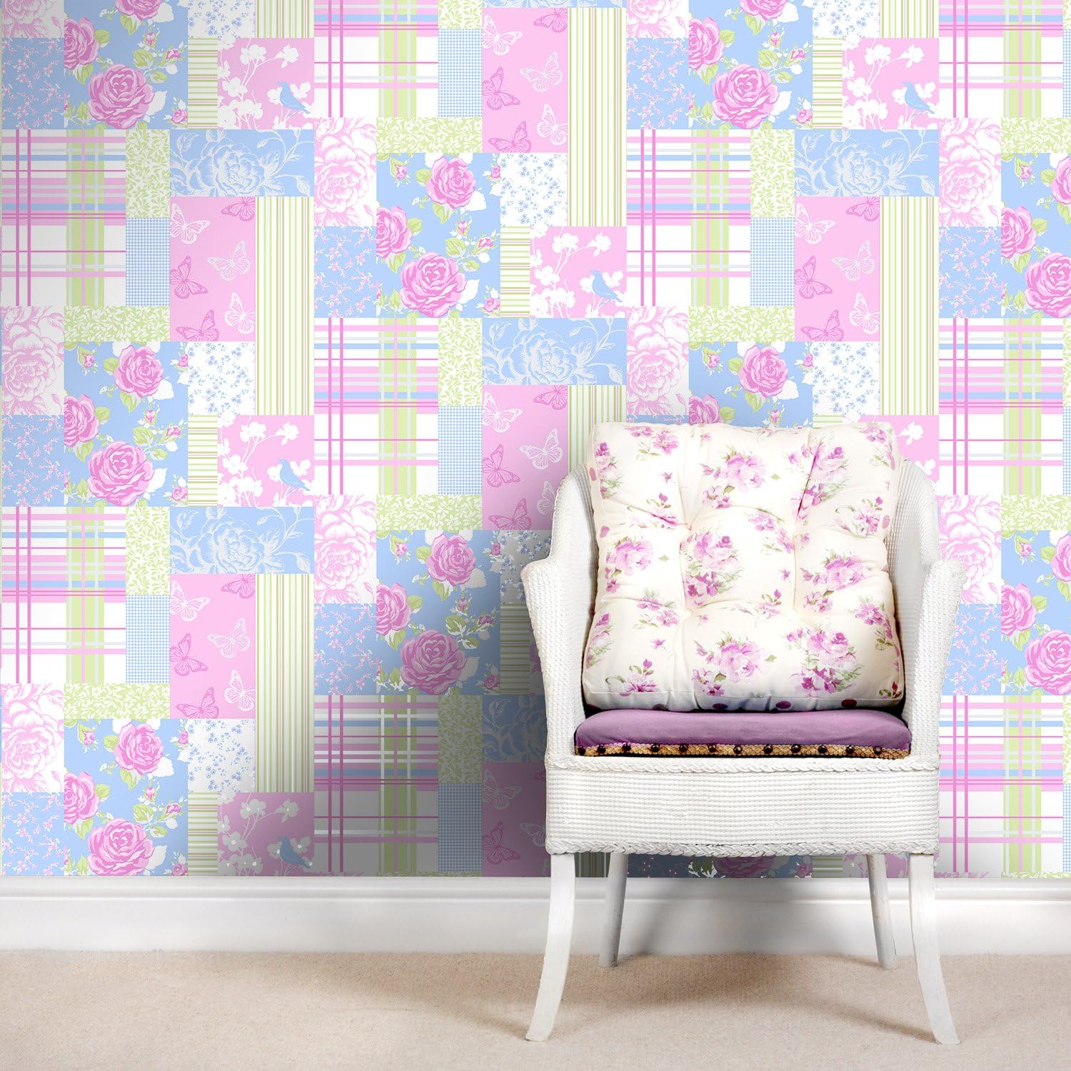 Sky Blue/Pink - M0720 - Pollyanna - Patchwork Rose Shabby Chic - Col - Image 3