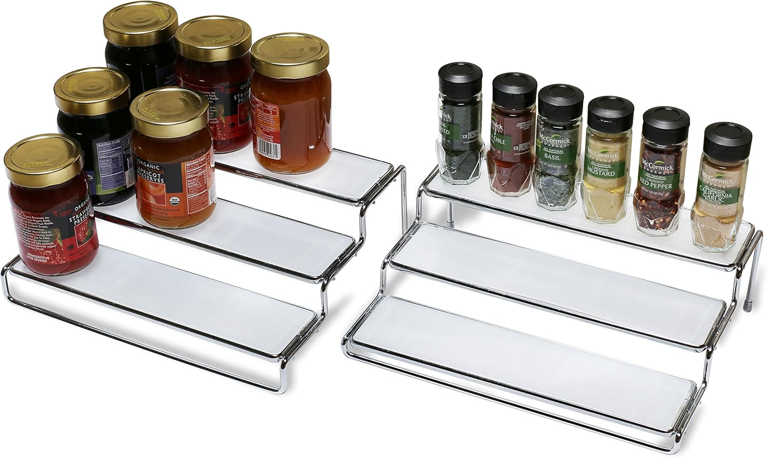 DecoBros 3 Tier Expandable Cabinet Spice Rack Step Shelf Organizer (12.5~25 Inch), Chrome: Home & Kitchen