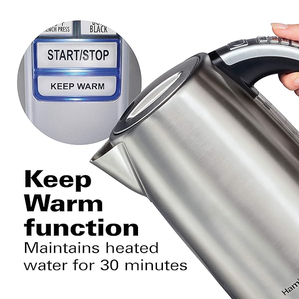 HAMILTON BEACH 1.7 LITER TEMPERATURE CONTROL ELECTRIC KETTLE, WATER BOILER & HEATER, FAST BOILING 1500 WATTS, BPA FREE, CORDLESS, AUTO-SHUTOFF AND BOIL-DRY PROTECTION, STAINLESS STEEL (41020R)