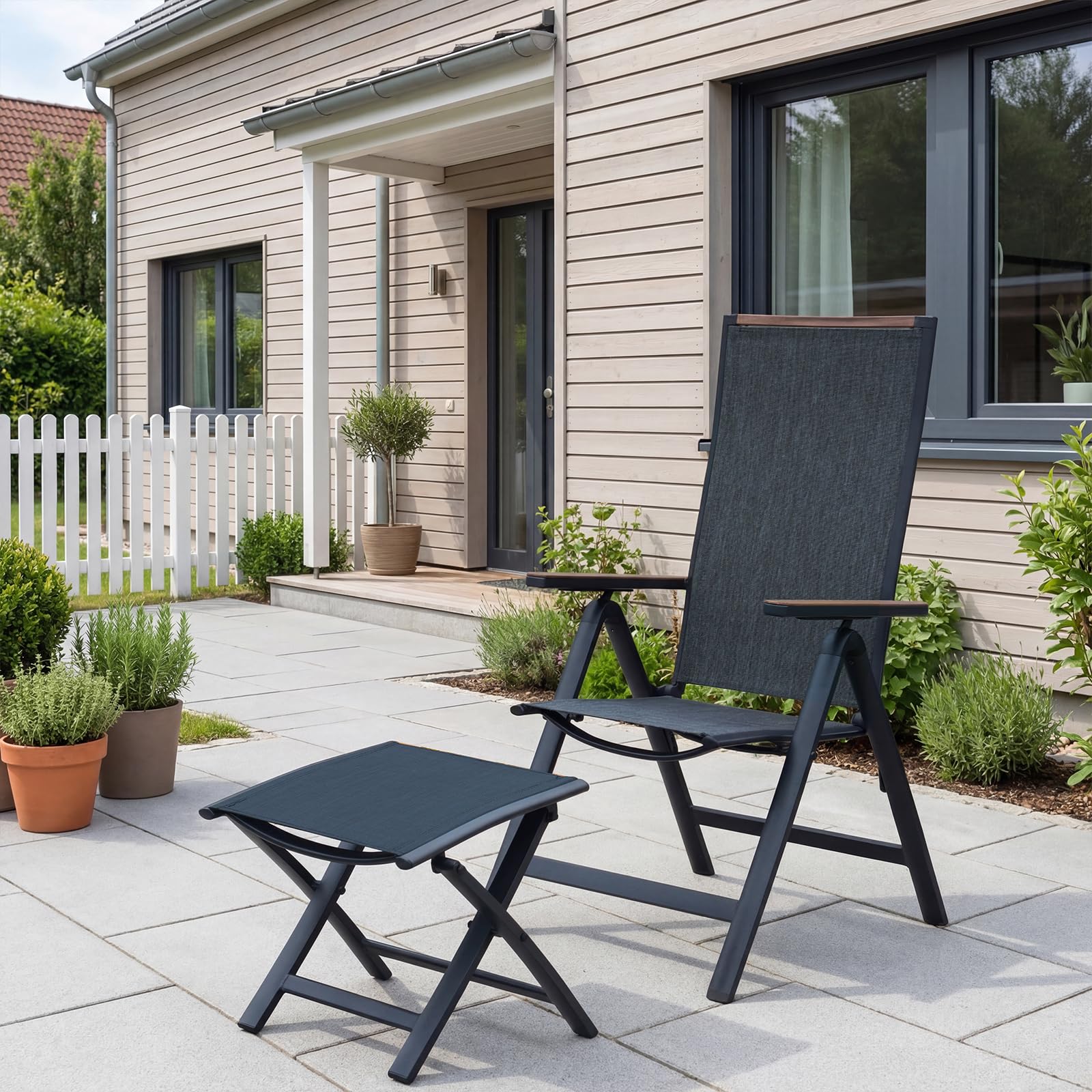 Grand patio Garten Klappstuhl, Liegestuhl, Gartenstühle, Aluminium Gartenstuhl Hochlehner klappbar, Balkon Stuhl mit 6-Fach Verstellbare, Wetterfest, Essstuhl für Camping, Balkon, Terrasse (Schwarz) 8