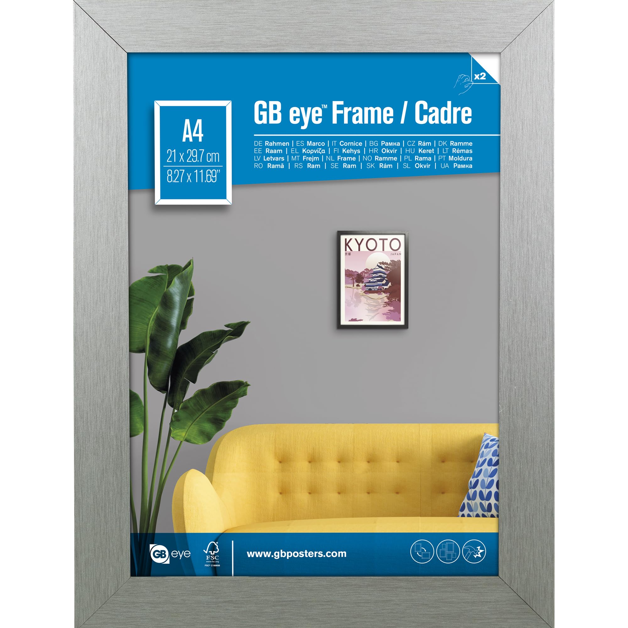 GB Eye Contemporary Wooden Silver Picture Frame - A4-21 x 29.7cm