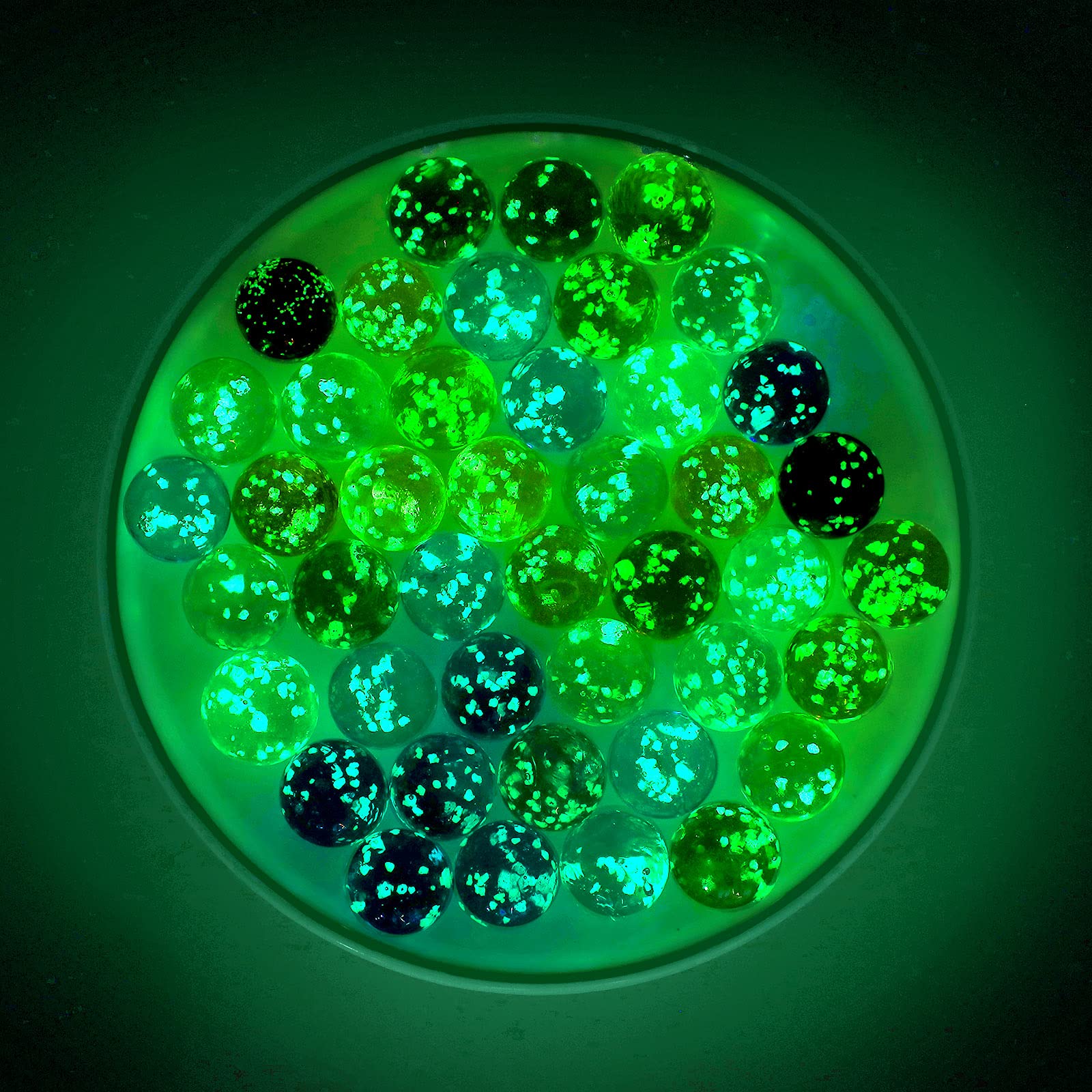 Gejoy 100 Pieces Colorful Glass Marbles Glow in The Dark Multi-Color Luminous Glowing Glass Marbles for Marble Games DIY and Home Decor