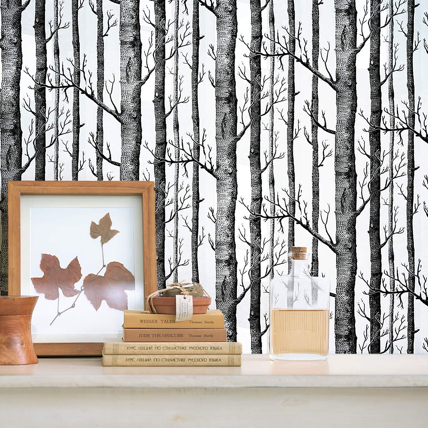 Ohmywor Self Adhesive Wallpaper Birch Tree Wallpaper Peel and Stick Black and White Vinyl Film Roll for Bedroom 45x600CM - Image 5