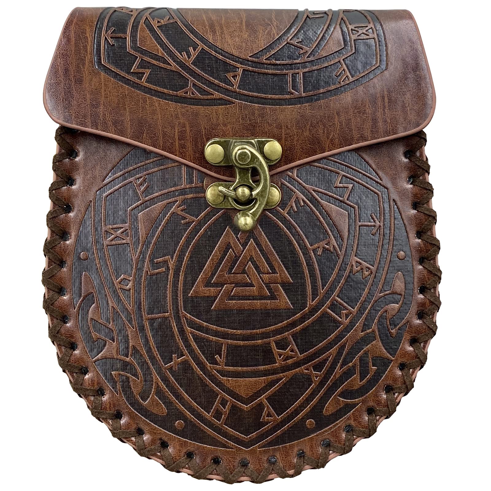 Photo 1 of HiiFeuer Nordic Embossed Belt Bag, Retro Medieval Faux Leather Side Pack, Vintage Portable Belt Pouch For LARP Ren Faire (Odin)