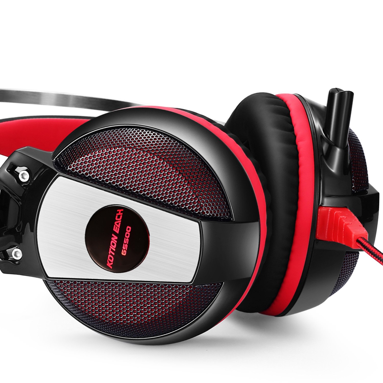 KOTION EACH GS500 Professional 3.5mm PC Stereo Gaming Headset, Bass Headphones, Comfortable Headband with in-line Mic, Integrated Microphone, LED Light for PS4 PC Computer Laptop Mobile Phones (Red)