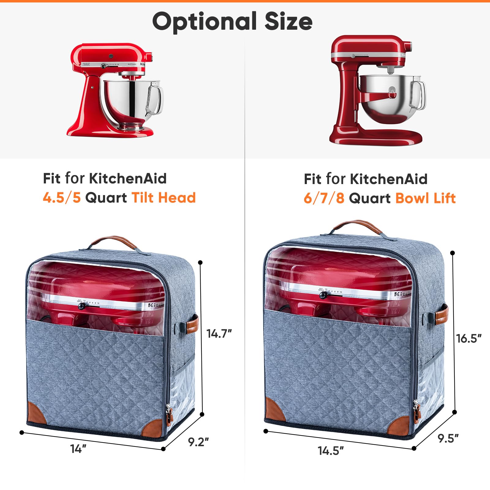 BAGSPRITE Stand Mixer Cover with Appliance Sliders Base Compatible with KitchenAid Mixer-Storage Bag for 6/7/8 Quart with Pockets for Kitchen Aid Accessories and Attachments