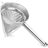 New Star Foodservice Reinforced Bouillon Strainer, 8-Inch, Fine Mesh, 18/8 Stainless Steel, Commercial Kitchen Strainer for Stocks, Sauces, Soups, and Purees