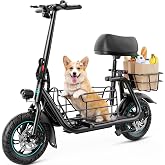 Gyroor Electric Scooter with Seat for Adults 20 Miles Range | 550W Motor, Pet Basket, 18.6 MPH Speed, 12" Tires, Foldable Design