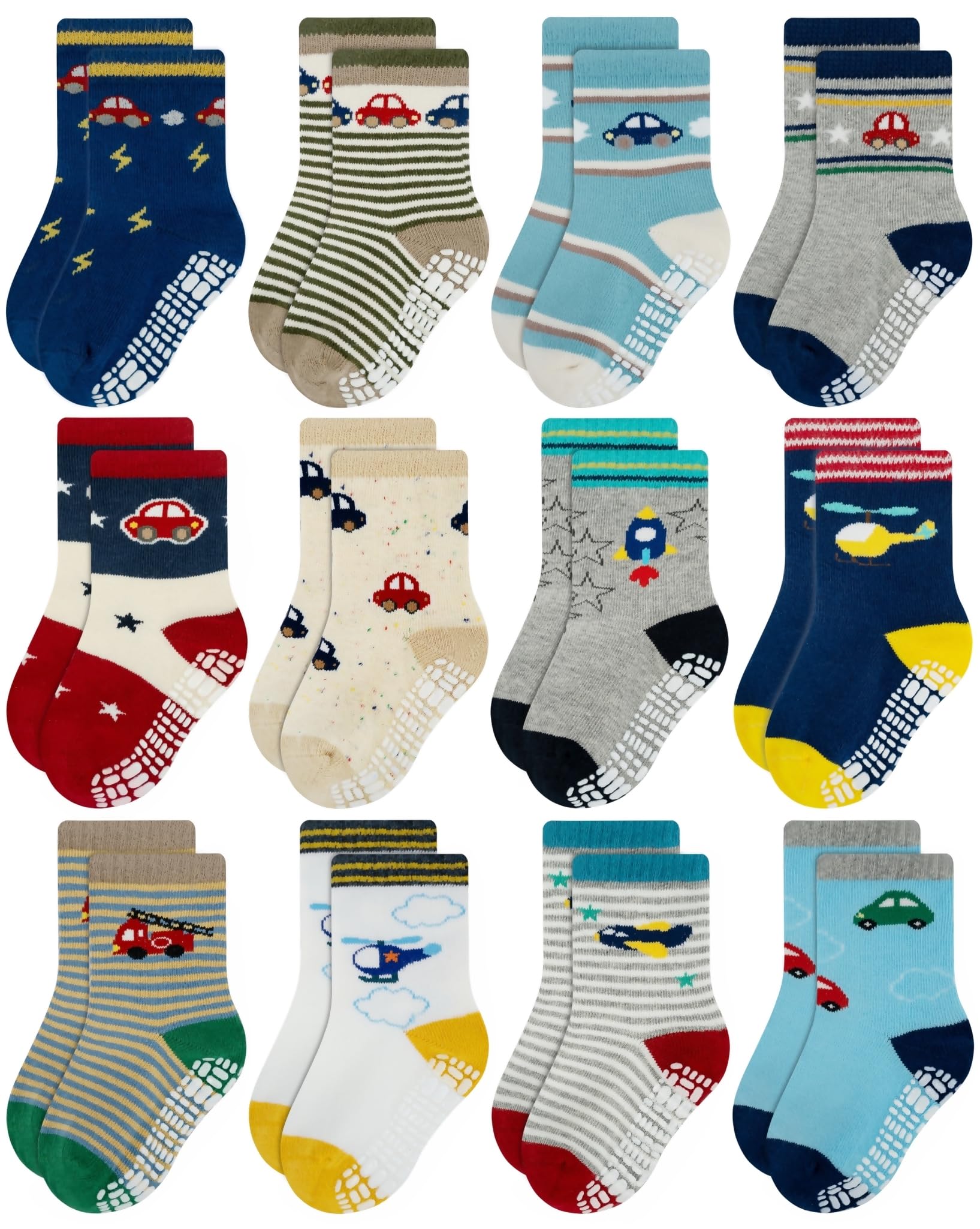 RATIVE Non Skid Anti Slip Crew Socks With Grips for Baby Infant Toddlers Kids Boys
