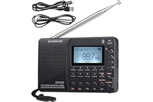 ZHIWHIS Portable Bluetooth Radio, FM AM Shortwave Radios with Sleep Timer and Preset Function, Rechargeable Digital Recorder, Stereo MP3 Player with Lyric Display, Support Micro SD Card and AUX