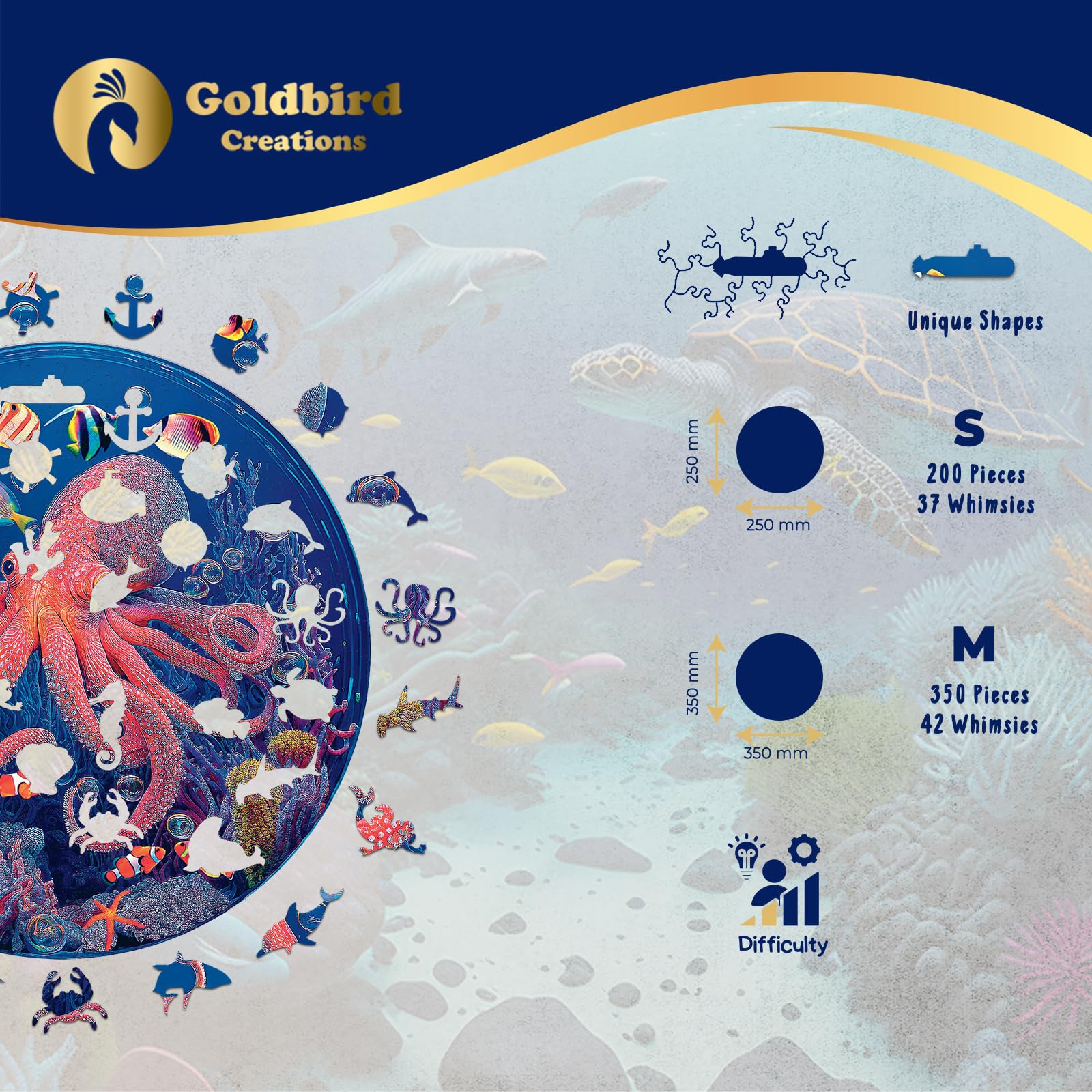 Wooden Jigsaw Puzzles for Adults - Animal Shaped Puzzles - Round Wooden Ocean Puzzles - Christmas & Birthday Gift Idea - Octopus