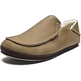 OLUKAI Moloa Slipper, Men's Premium Leather Slip-On Shoes, Soft Genuine Shearling Lining & Gel Insert, Drop-In Heel & All-Day Comfort