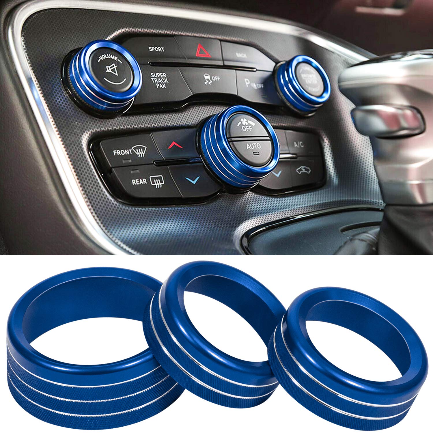 Photo 1 of Air Conditioner Switch CD Button Knob for Dodge Challenger Charger Chrysler 300 300s 2015-2024, for Ram 2013-2018 Interior Accessories Decoration Aluminum Alloy (Blue)