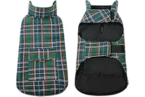 KAMA BRIDAL Plaid Dog Fleece Vest, Reversible Warm Dog Clothes, Winter Dog Coat for Cold Weather, Dog Fleece Jacket with Pockets, Sweaters for Small Medium Large Dogs Christmas Costume