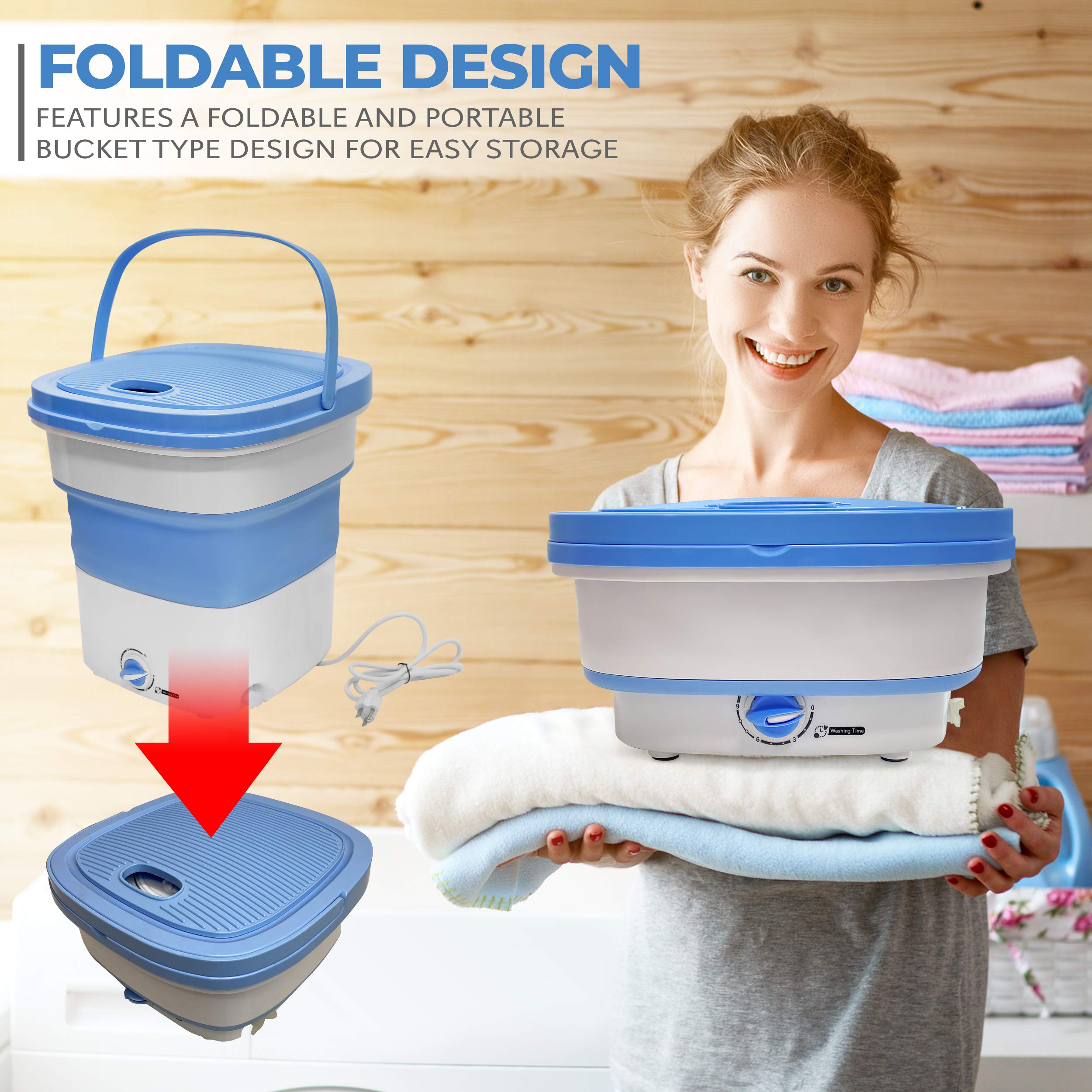 Portable Washing Machine Mini Washer Lightweight Collapsible Bucket - Perfect for Camping, Travelling, Apartment