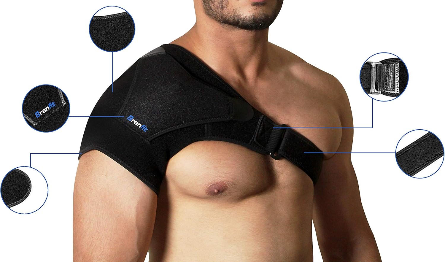 Shoulder Brace & Rotator Cuff Support Brace for Men & Women by BRANFIT, Shoulder Compression Sleeve with Pressure Pad is Ideal for Dislocated AC Joint, Labrum Tear & Frozen Shoulder Pain Relief: Health & Personal Care