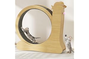 HUATOL Large Cat Wheel Exerciser for Indoor Cat - Upgraded Cat Exercise Wheel with Cat Scratcher, Inside Diameter 40" Large Cat Running Wheels,Natural Wood Cat Treadmill with Brake Stop