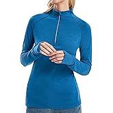 Womens 100% Merino Wool Base Layer Top 220 Midweight Zip Neck Tops for Ski
