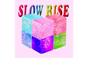 YiLUAN 6Pack Glitter Squishy Cube - Fidget Toys for Kids, Slow Rise Stress Cubes for Adults, Malt Sugar Ice Cube Stress Balls for Anxiety Relief & Classroom Fidget(Blue/Pink/Purple/Green/Red/Cyan)