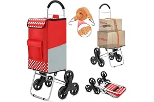 WINKEEP Shopping Cart, Super Loading Stair Climber 220 lbs Capacity Grocery Foldable Cart with Extra Large Shopping Bag Laundry Utility Cart with Adjustable Bungee Cord, red