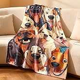 Cute Dogs Pattern Throw Blanket,Warm and Soft Animal Pattern Decorative Gift for Bed, Travel, Sofa, Office and Home Decor, Unisex, 50x60 Inch
