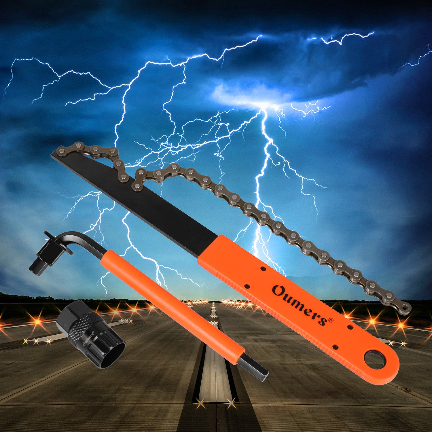 Oumers Bike Cassette Removal Tool with Chain Whip and Auxiliary Wrench