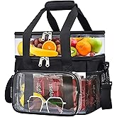 Busiuw Double -Deck Clear Lunch Bag for Work with Adjustable Shoulder Strap and Top Compartment for Work, Picnic, Beach, School