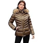 PAPILLON D'OR WEAR YOUR WINGS Women's Shiny Puffer Coat with Detachable Faux Fur Collar & Hood Winter Jacket