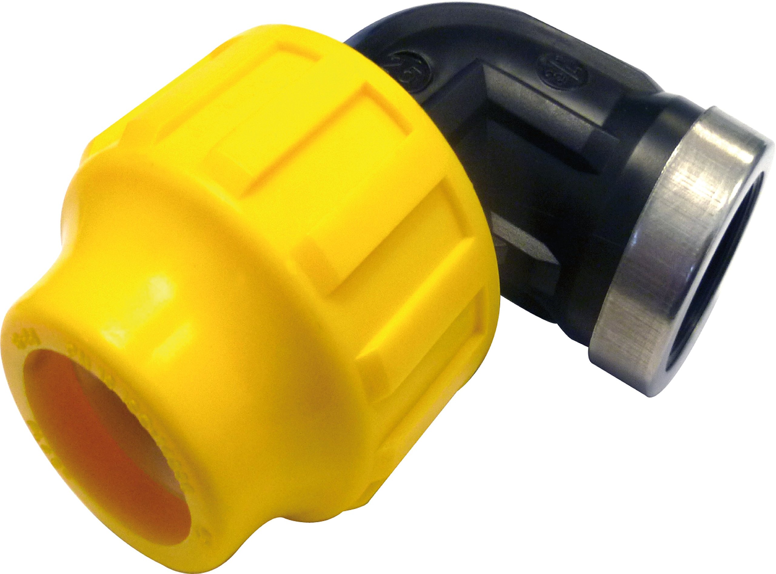 S&M 's & m Racor – Female Thread Elbow, Stainless Steel, 25 mm x 1/2, Black and Yellow