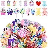 Kalolary 90PCS Candy Pendant Charms Colorful Polymer Clay Sweet Lollipop Charms Bear Charm Cute Ice Cream Pendant Ornaments for Women Girls Necklace Bracelet DIY Jewelry Craft