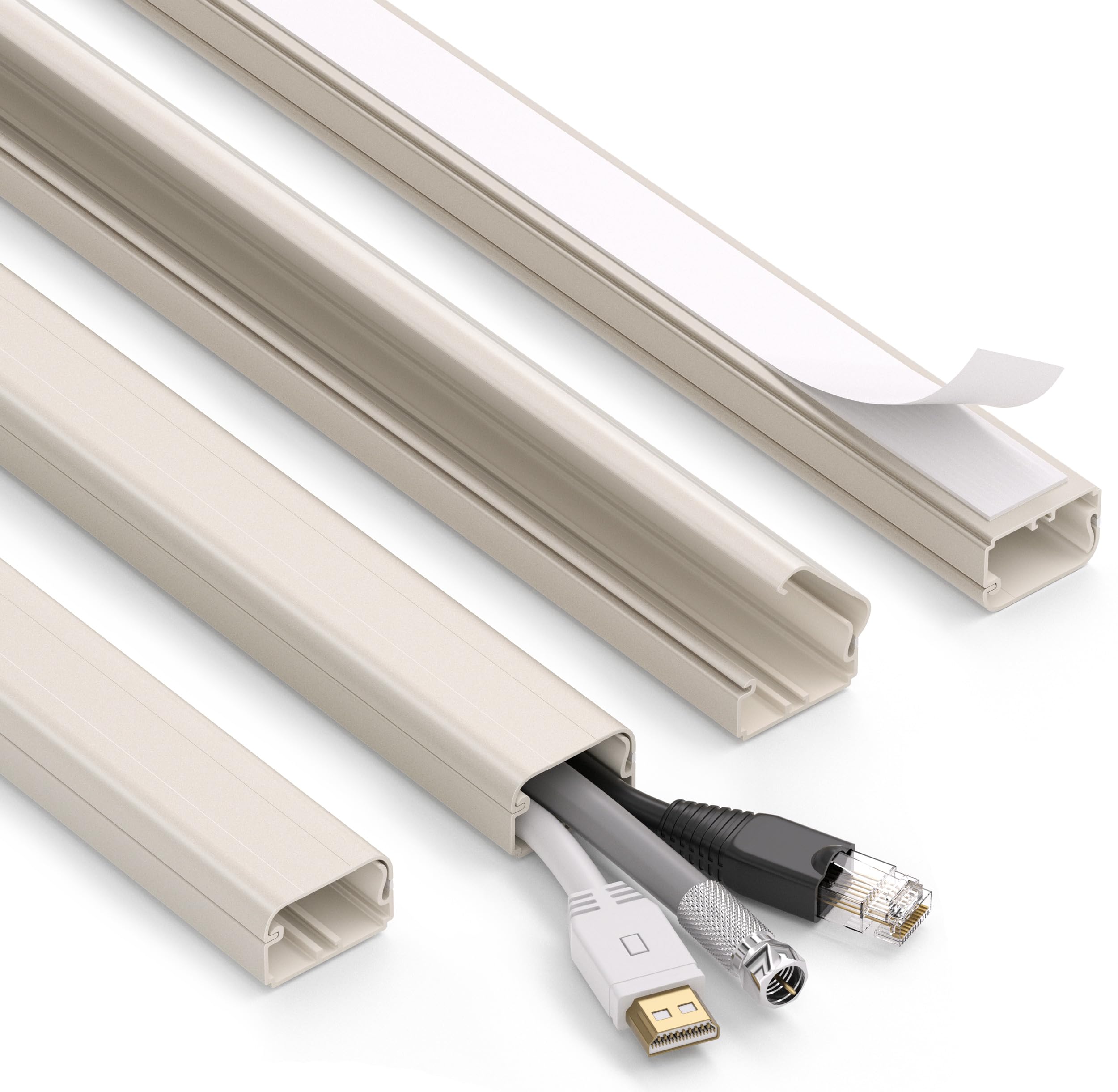 Photo 1 of ZhiYo Large Capacity Wire Hiders for TV on Wall for 2-4 Cords, 63in (4xL15.8in) PVC Cable Cover with Adhesive Tape, Snap and Lock Design for Wall Mounted TV, Beige Cord Covers for Wires on Wall