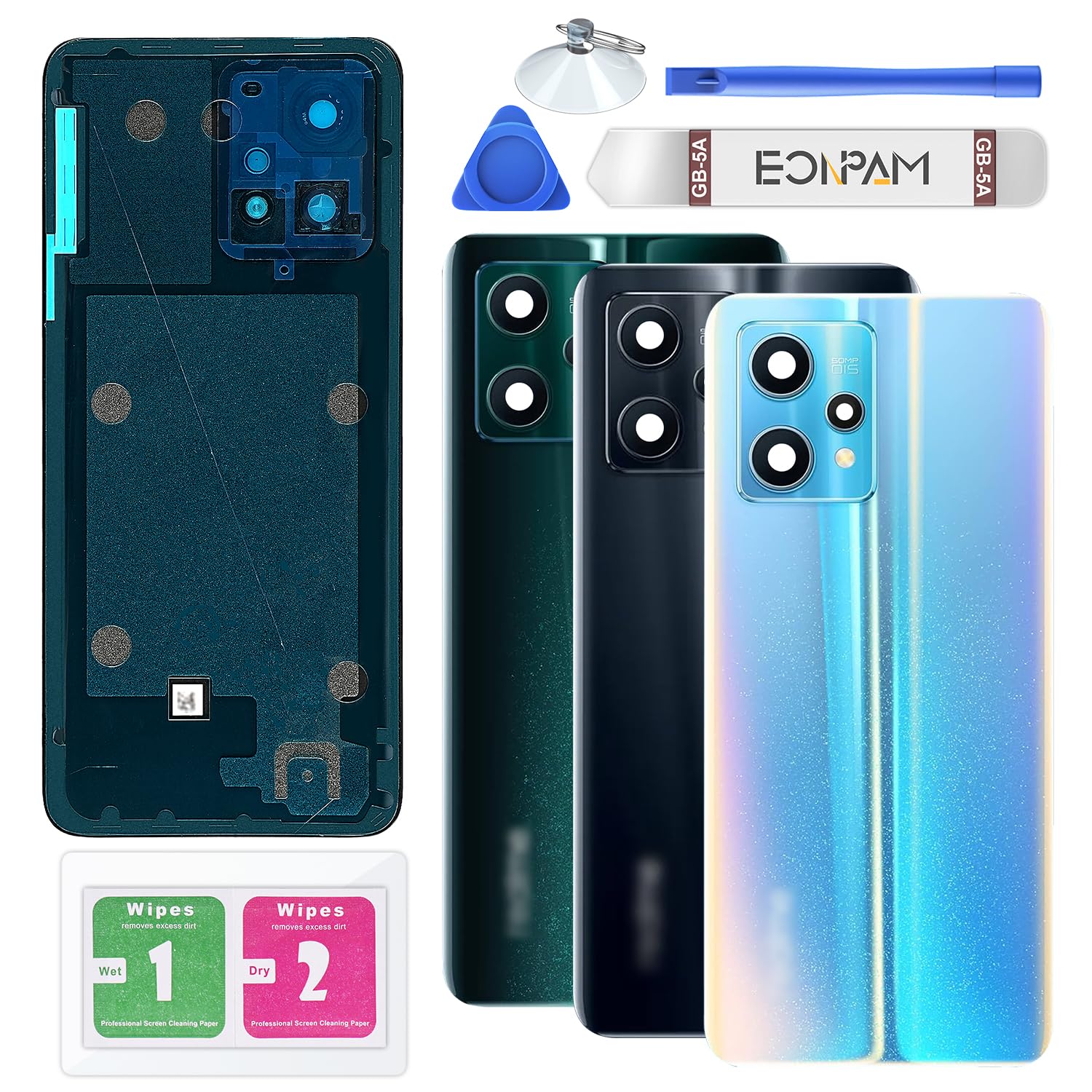 Eonpam Back Cover Glass for Realme 9 Pro+ Rear Glass Replacement with Camera Lens + Repair Kit Genuine Rear Housing (Blue)
