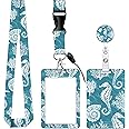 ID Badge Holder with Lanyard, Retractable Badge Holders Reels with Lanyards Adjustable, for Women Kids Teacher Nurses Doctor Student(Cute sea Shells)