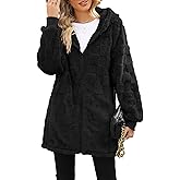 ReachMe Womens Fleece Zip Up Jacket with Pockets Oversized Long Sherpa Hoodie Fuzzy Jackets Warm Teddy Coat