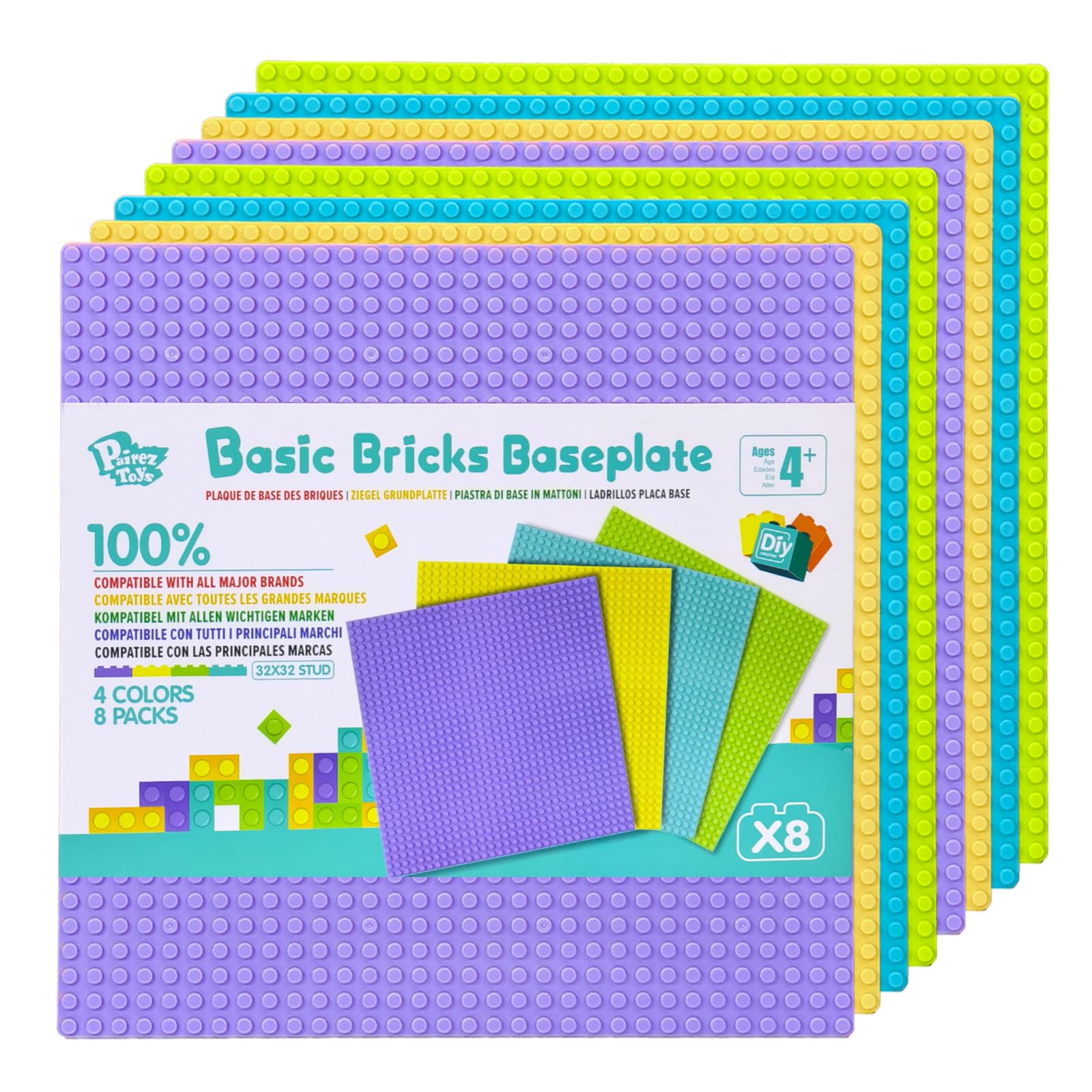Photo 1 of Pairez Toys 8 Pack Classic Baseplate, Square 32x32 Building Base Plates for Kids, Compatible with All Major Brands, 10" x10”, STEM Building Toys for Kids Ages 4 5 6 7 8+ (Pastel)
